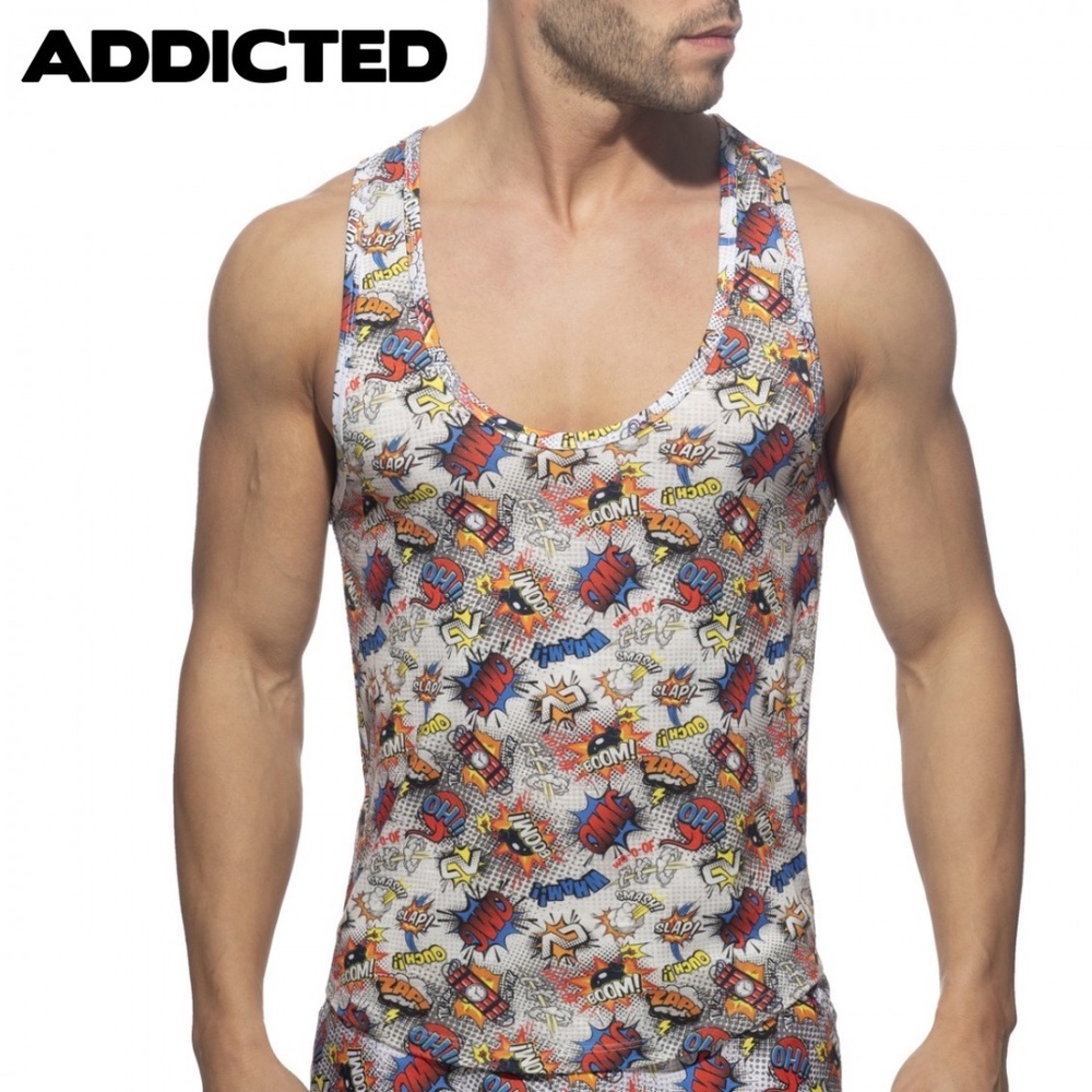 Addicted Tank Top Small Gently worn Cotton blend no fabric tag 18" armpits